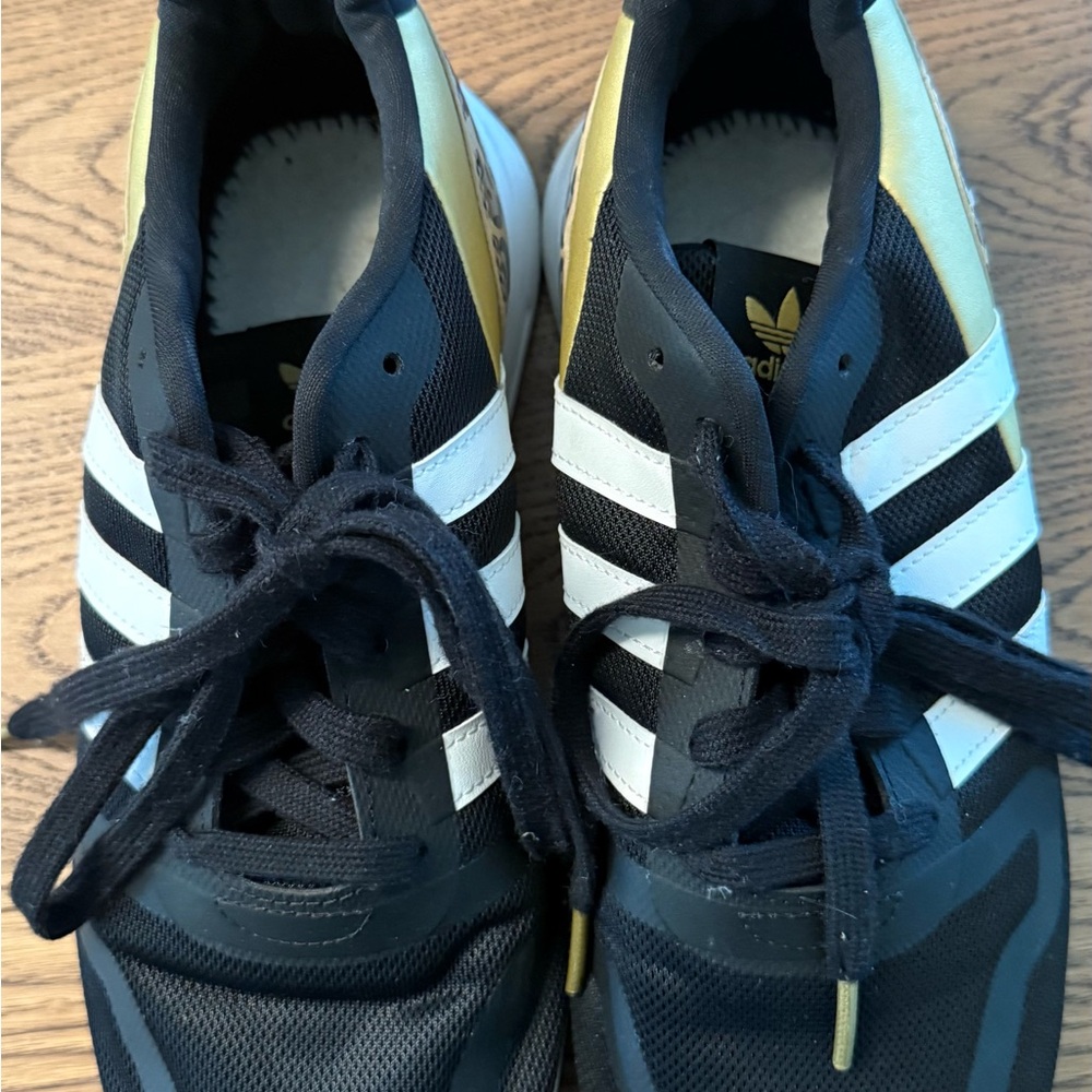 Adidas Women’s Blue, White, Leopard Sneakers with Gold Accents